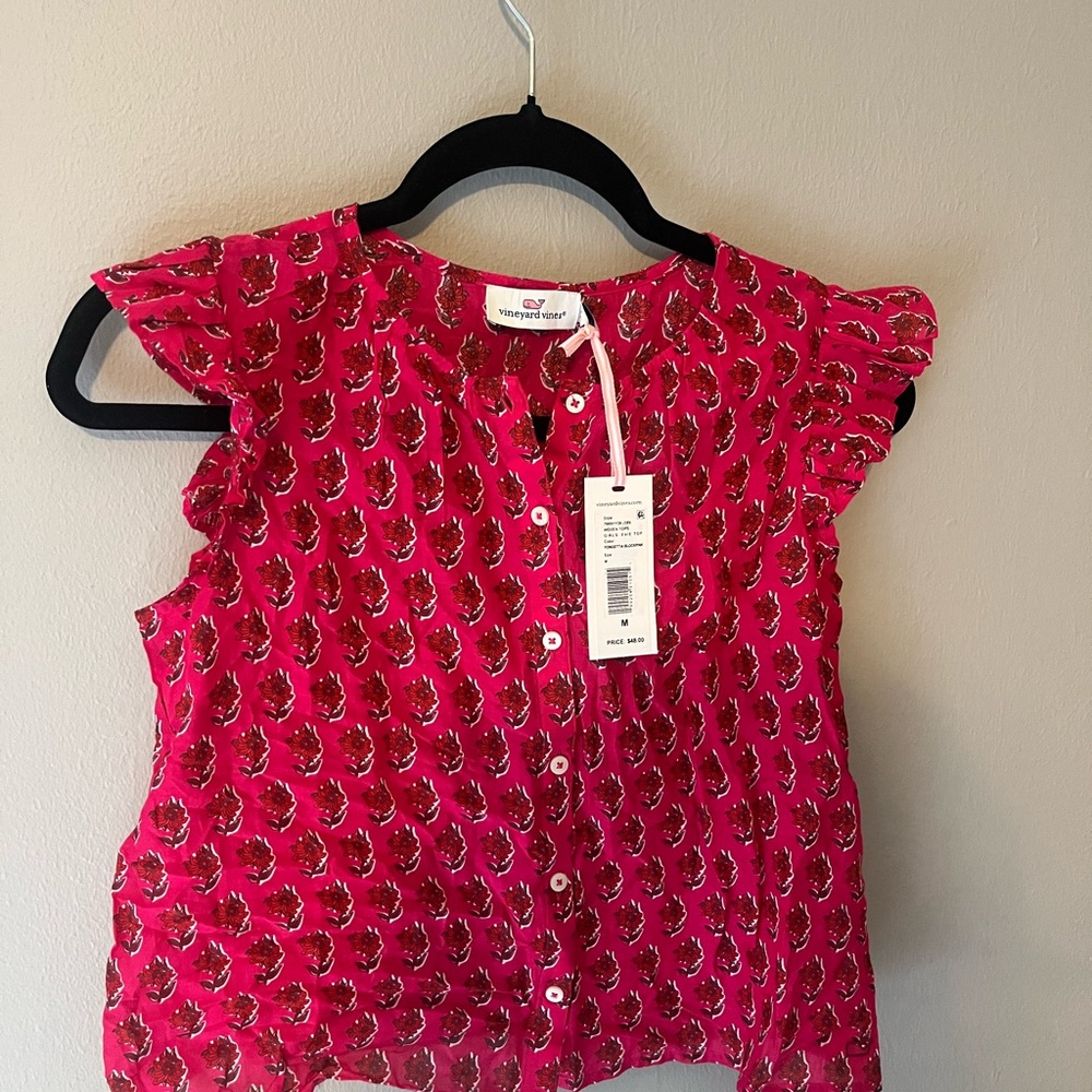 Vineyard Vines Girls' Pink Floral Button-Front Flutter Sleeve Top and Skirt